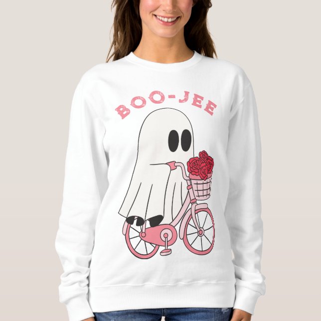 Sweatshirt Cute Boo-Jee Ghost sur Vélo Halloween (Devant)