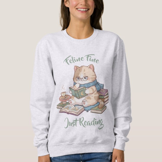 Sweatshirt Cute Book Lover Sweater Cozy Cat Reading (Devant)