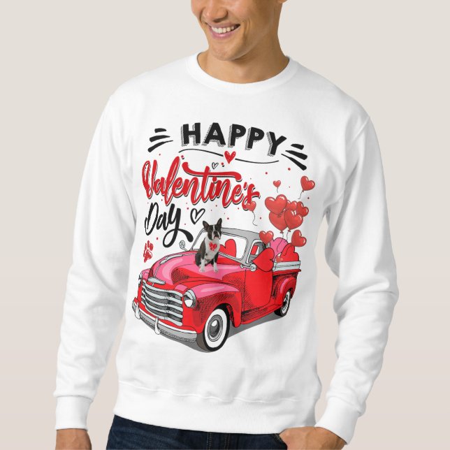 Sweatshirt Cute Boston Terrier Chien Red Truck Happy Valentin (Devant)