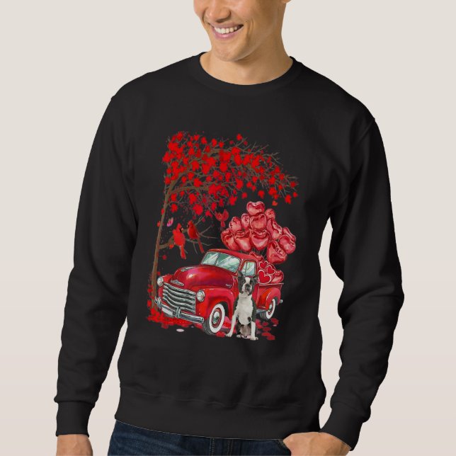 Sweatshirt Cute Boston Terrier Valentine Tree - Dogs Hearts T (Devant)