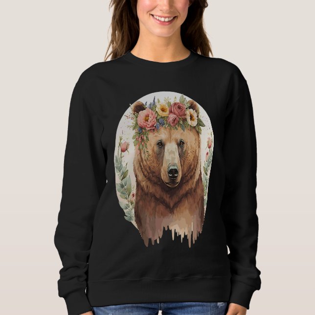 Sweatshirt Cute Brown Bear Grizzly Flower Crown Animal (Devant)