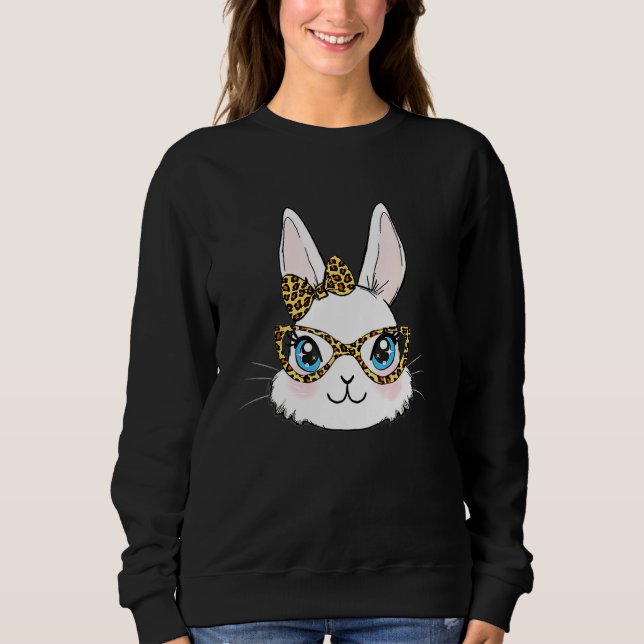Sweatshirt Cute Bunny Face léopard lunettes Bow Joyeux Pâques (Devant)