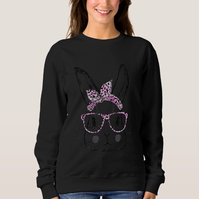 Sweatshirt Cute Bunny Face Leopard lunettes Headband Happy Ea (Devant)