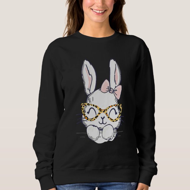 Sweatshirt Cute Bunny Face Leopard lunettes Headband Happy Ea (Devant)