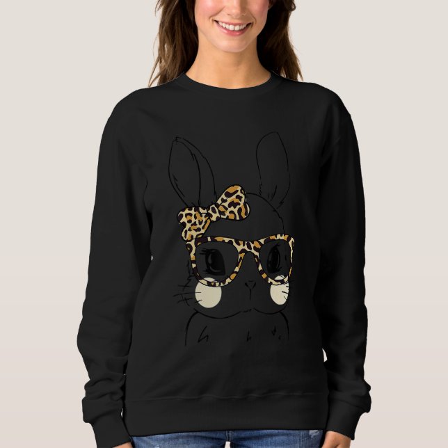 Sweatshirt Cute Bunny Face Leopard lunettes Headband Happy Ea (Devant)
