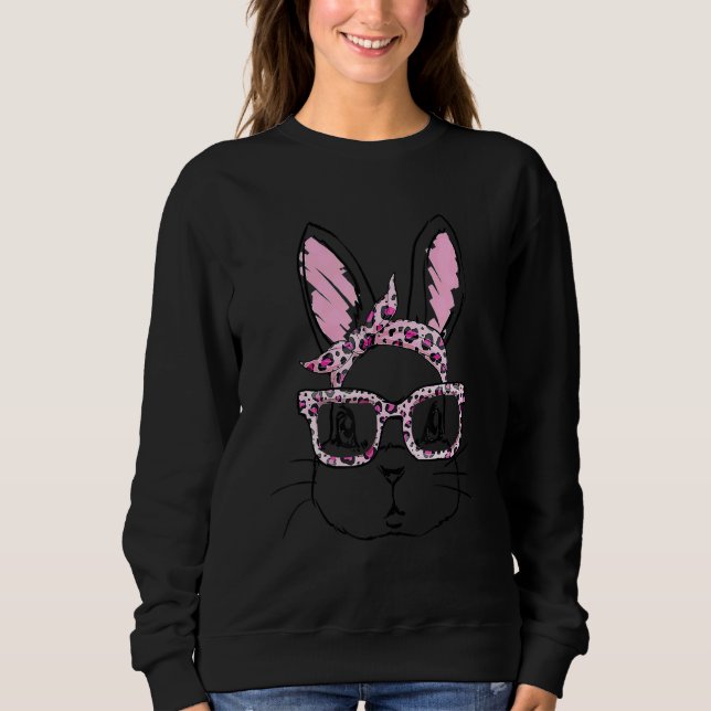 Sweatshirt Cute Bunny Face Leopard lunettes Headband Happy Ea (Devant)