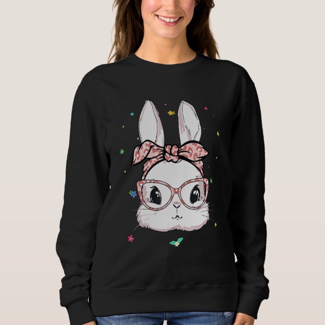 Sweatshirt Cute Bunny Face Leopard lunettes Headband Happy Ea (Devant)