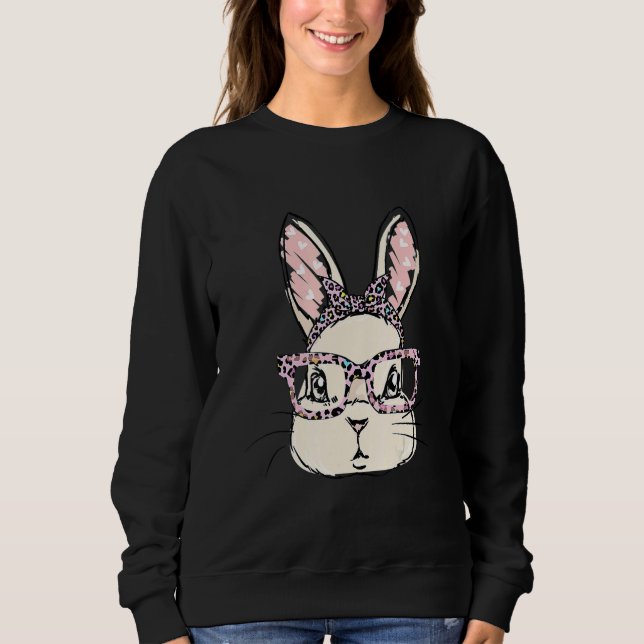 Sweatshirt Cute Bunny Face Leopard lunettes Headband Happy Ea (Devant)