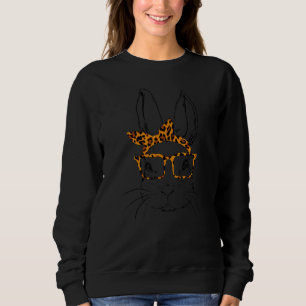 Sweatshirt Cute Bunny Face Leopard lunettes Headband Happy Ea