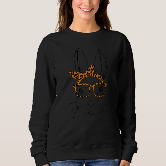 Sweatshirt Cute Bunny Face Leopard lunettes Headband Happy Ea (Devant)