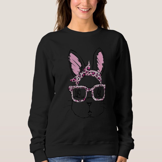 Sweatshirt Cute Bunny Face Leopard lunettes Headband Happy Ea (Devant)