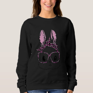 Sweatshirt Cute Bunny Face Leopard lunettes Headband Happy Ea