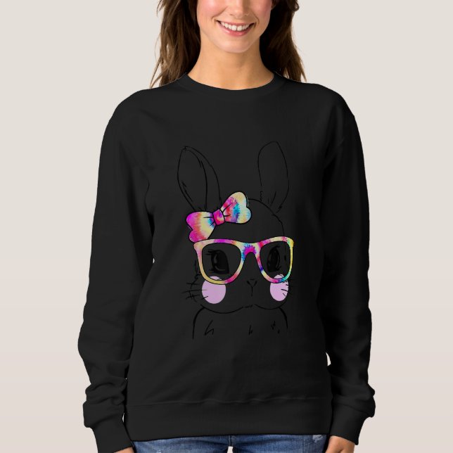 Sweatshirt Cute Bunny Face Tie Dye Bow Cravate Pâques Filles  (Devant)