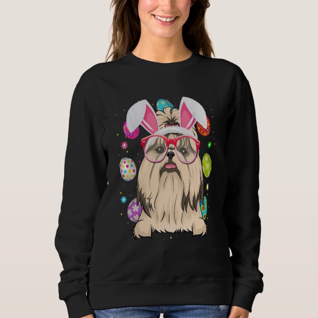 Sweatshirt Cute Bunny Shih Tzu Dog Face Easter Eggs Easter Da (Devant)