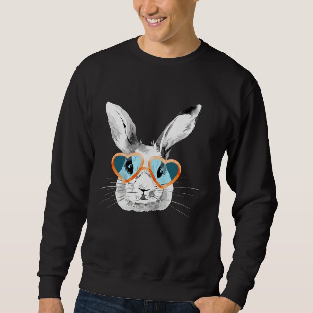 Sweatshirt Cute Bunny With Heart Glasses Easter Day Easter Ra (Devant)