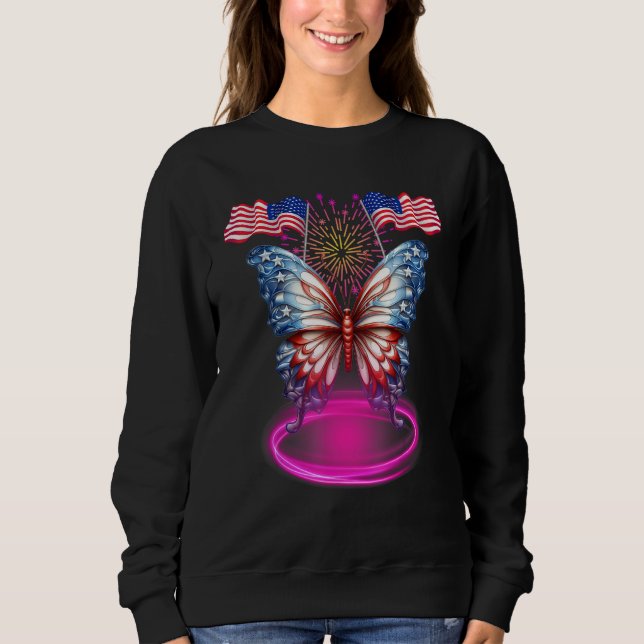 Sweatshirt Cute Butterfly USA Flag 4th Of July for USA Americ (Devant)