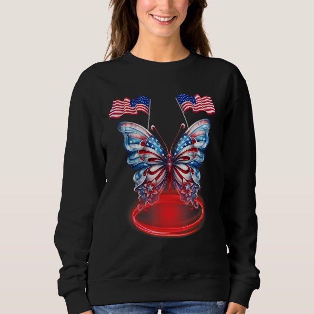 Sweatshirt Cute Butterfly USA Flag 4th Of July for USA Americ (Devant)