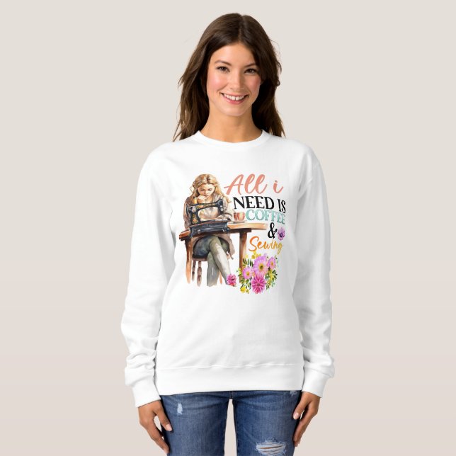 Sweatshirt Cute café à coudre mot art (Devant entier)
