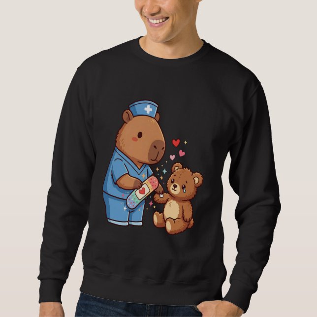 Sweatshirt Cute Capybara Nurse Teddy Bear Patient Bandage Med (Devant)