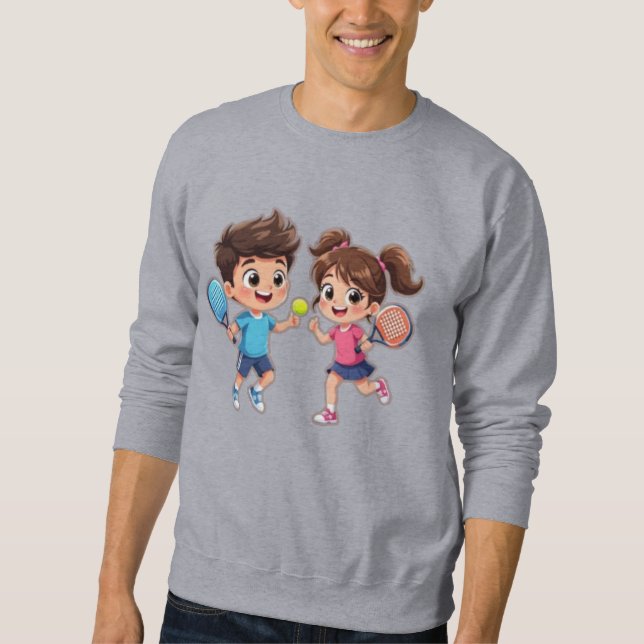 Sweatshirt Cute Cartoon Boy and Girl Playing Padel Tennis – F (Devant)