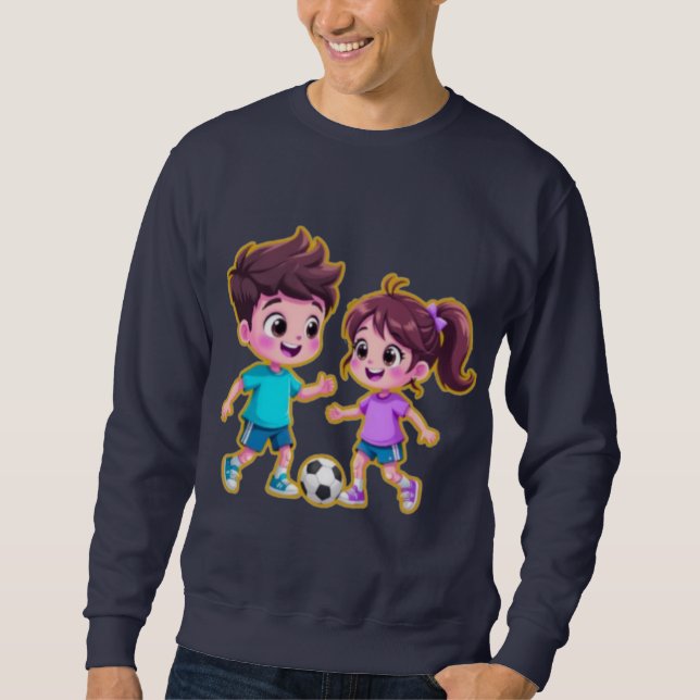 Sweatshirt Cute Cartoon Boy and Girl Playing Soccer Together  (Devant)