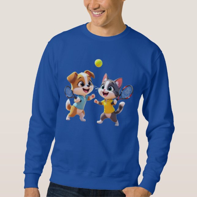 Sweatshirt Cute Cartoon Dog and Cat Playing Padel Tennis – Fu (Devant)