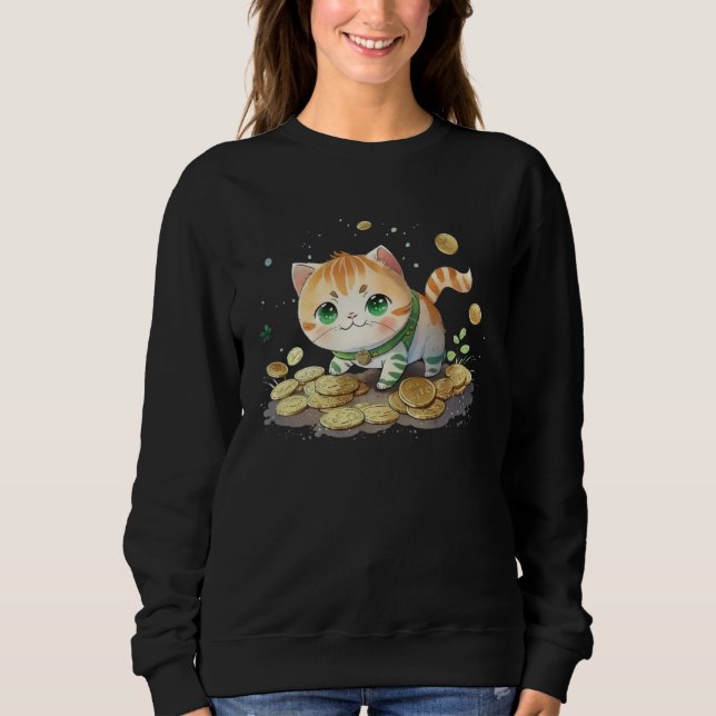 Sweatshirt Cute Cat and Gold Coins St Patrick s Day Cat   2 (Devant)