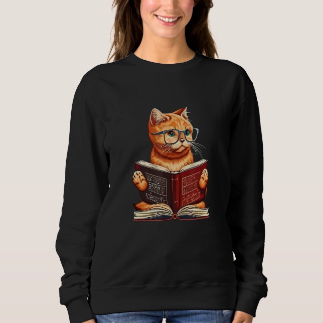 Sweatshirt Cute Cat & book easily distracted by cat and books (Devant)
