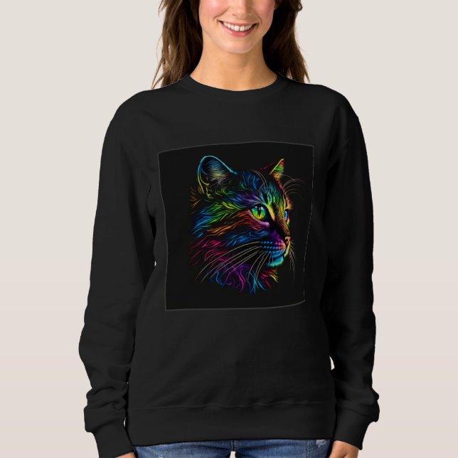 Sweatshirt Cute Cat Illustration Adorable Minimal Black Women (Devant)