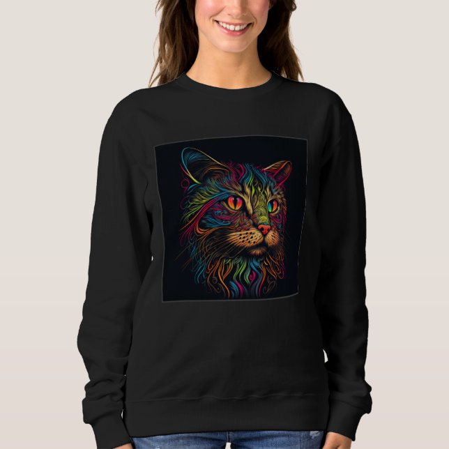 Sweatshirt Cute Cat Illustration Adorable Minimal Black Women (Devant)