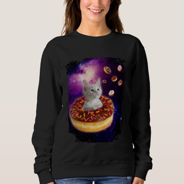 Sweatshirt Cute Cat Inside Donut in Space Boys Girl  Kitty in (Devant)