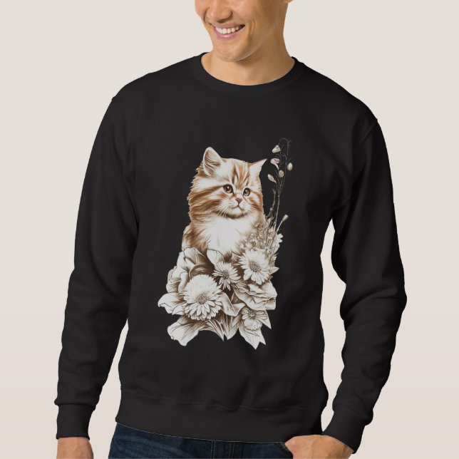 Sweatshirt Cute Cat Kitten & Flowers Cat Owner  Cat (Devant)