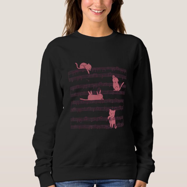 Sweatshirt Cute Cat Kitty Playing Music Note Clef (Devant)