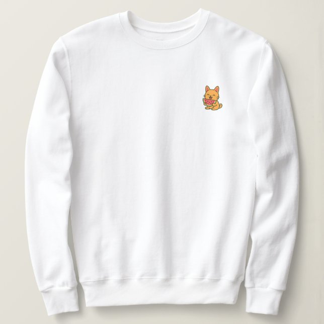 Sweatshirt Cute Cat Manger Watermelon - Minimal Poitrine Impr (Design devant)