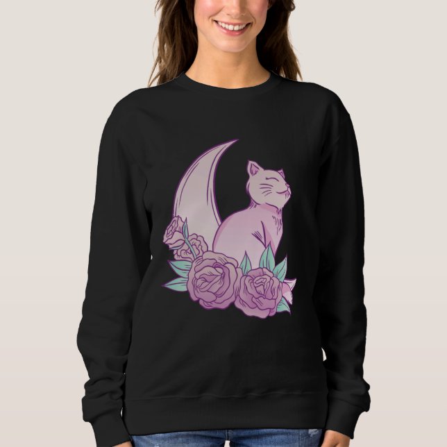 Sweatshirt Cute Cat Moon Roses Pink Animal Fur Cool Purr Bree (Devant)