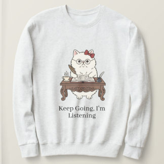 Sweatshirt Cute Cat Note Taker Glasses Bow Writing Design