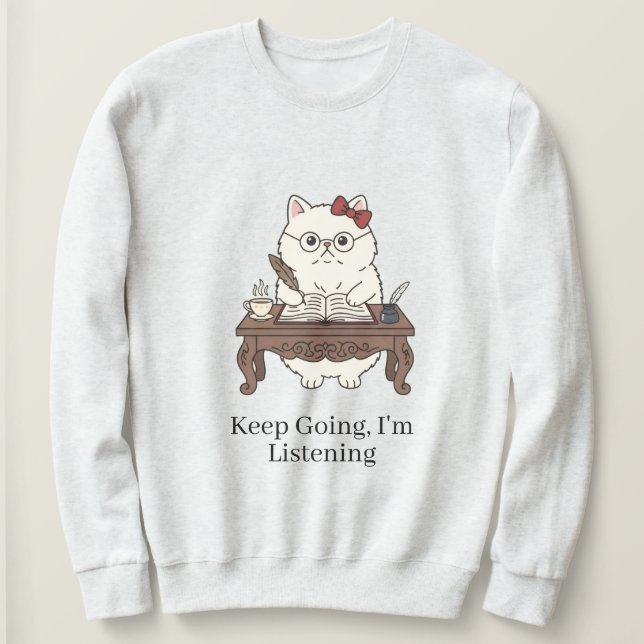 Sweatshirt Cute Cat Note Taker Glasses Bow Writing Design (Design devant)