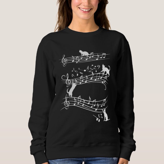 Sweatshirt Cute Cat Playing On Musical Notes Music  Piano Mus (Devant)