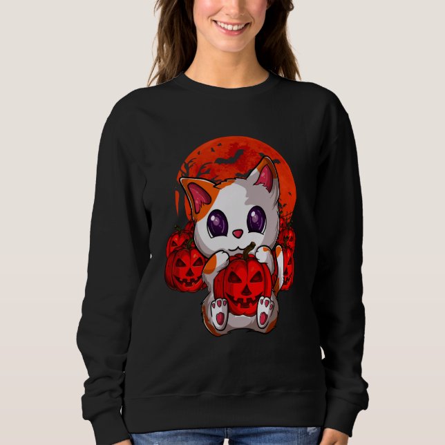 Sweatshirt Cute Cat Pumpkin Moon Halloween Cat (Devant)