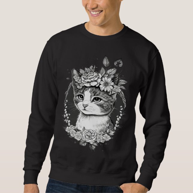Sweatshirt Cute Cat with Floral Headband Cat Mom (Devant)