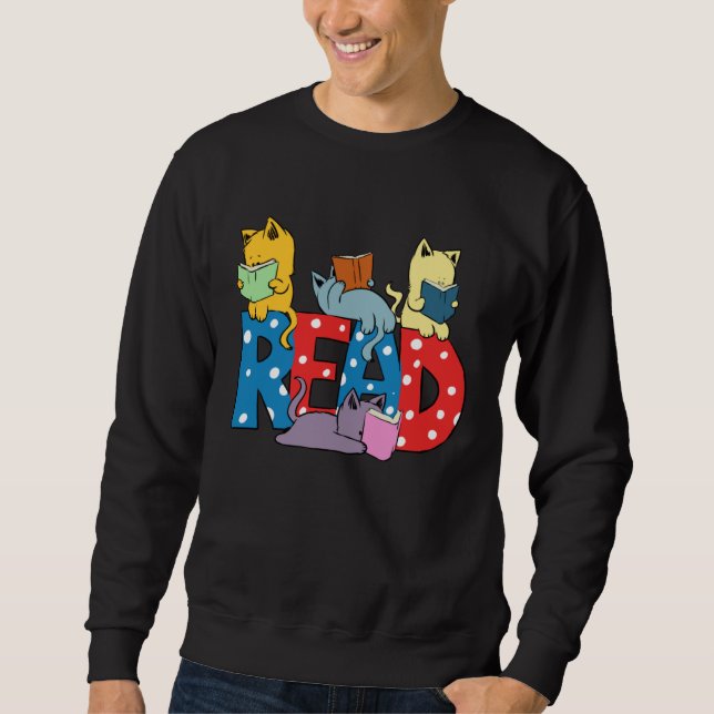Sweatshirt cute cats reading books librarian teacher graphic (Devant)