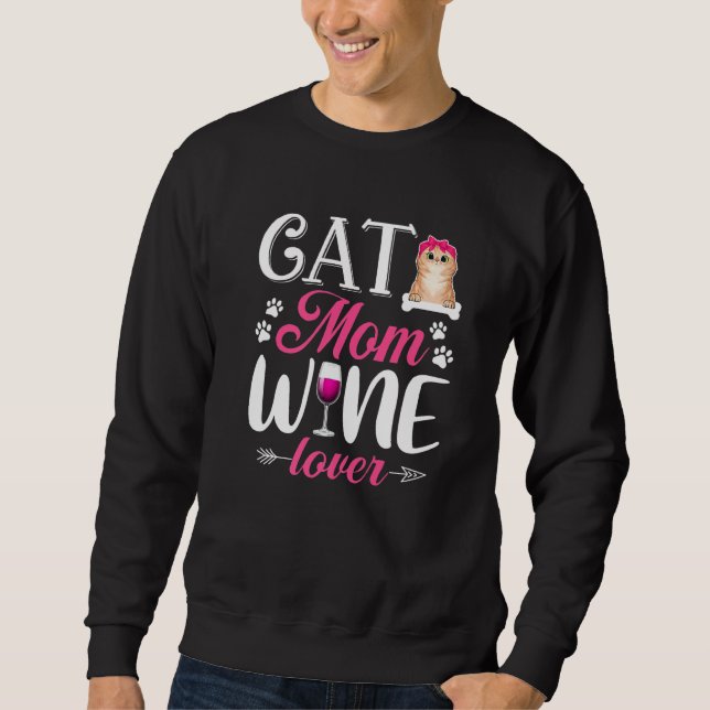 Sweatshirt Cute Chat Maman Vin Chat Propriétaire Fête des Mèr (Devant)