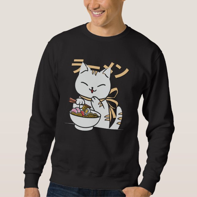 Sweatshirt Cute chat manger Ramen | Cadeau pour Chat & Ramen  (Devant)
