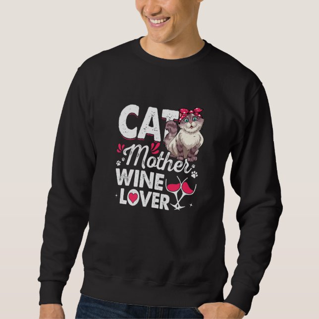 Sweatshirt Cute Chat Mère Vin Chat Chat Fête des Mères (Devant)