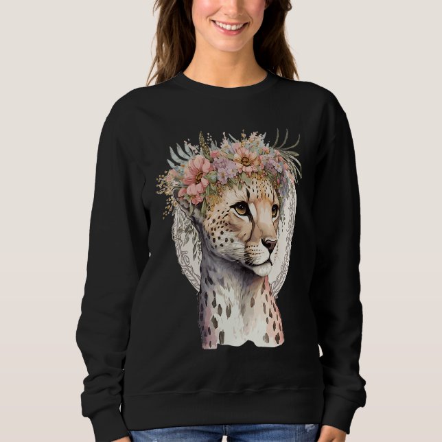 Sweatshirt Cute Cheetah Flower Crown Boho Aesthetic (Devant)