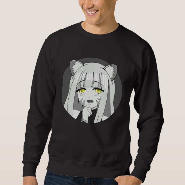 Sweatshirt Cute Chibi Neko Girl with Smug Smile Illustration (Devant)