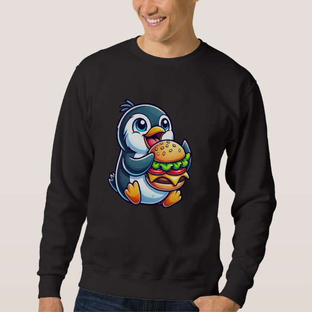 Sweatshirt Cute Chibi Penguin Burger Fun Fast Food Art (Devant)