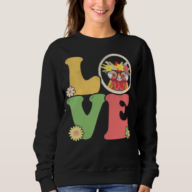 Sweatshirt Cute Chicken  Peace Sign Love 60s 70s Groovy Hippi (Devant)