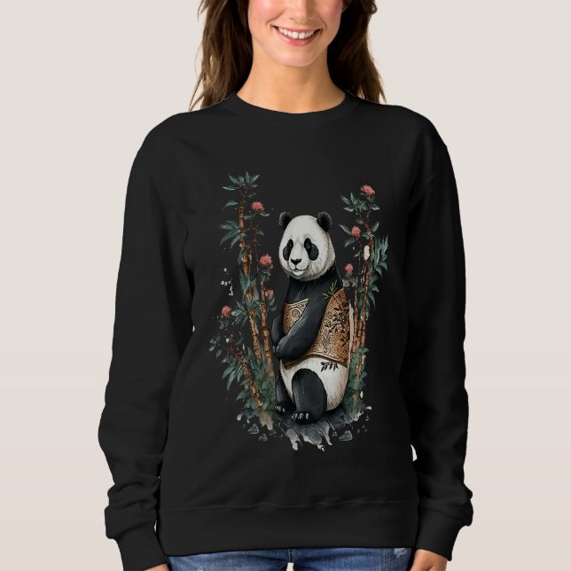Sweatshirt Cute Chinese Style Panda beautiful Flowers (Devant)