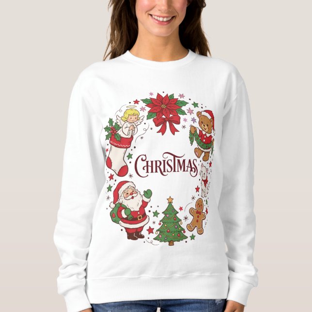 Sweatshirt Cute Christmas Santa, Teddy & Holiday Icons (Devant)